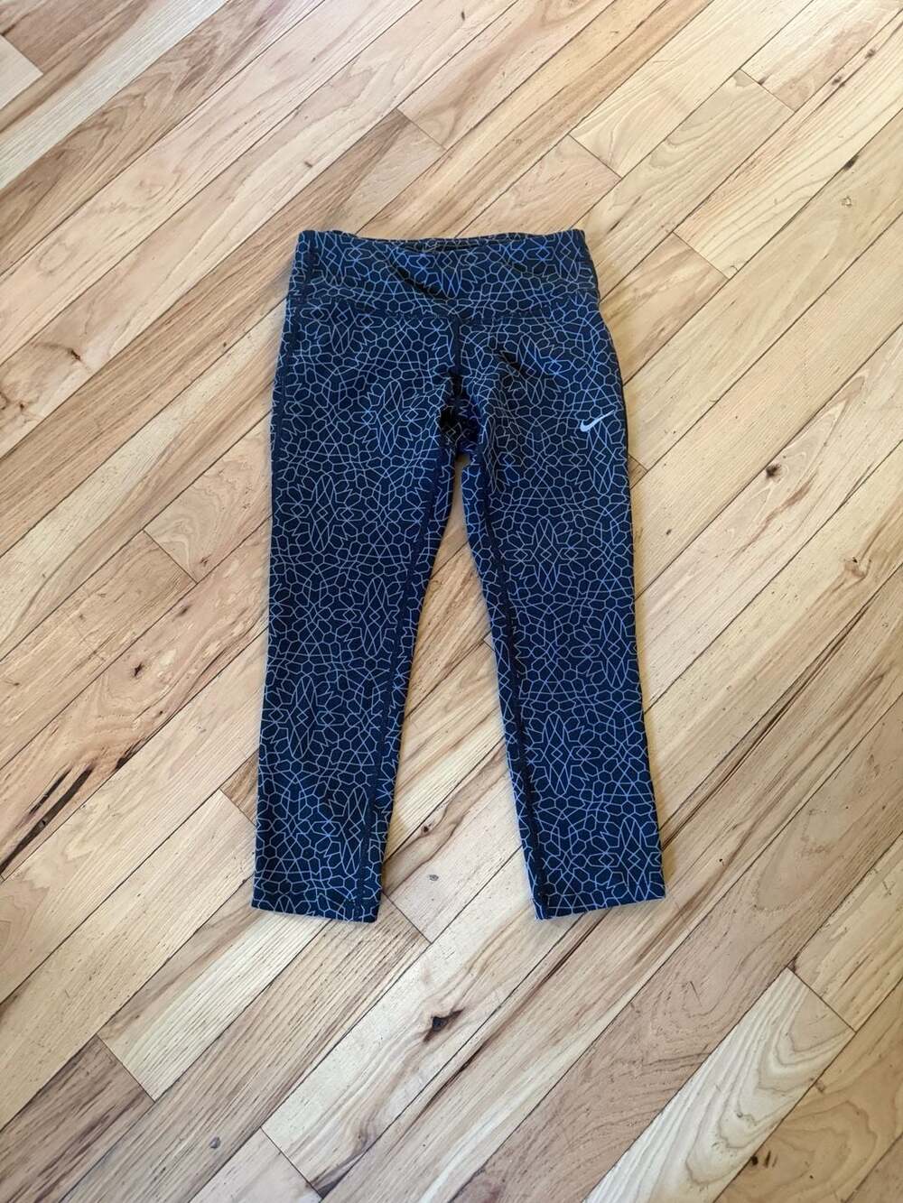 Nike Starglass Epic Run Crop Size XS Black Blue Patterned Running Tights